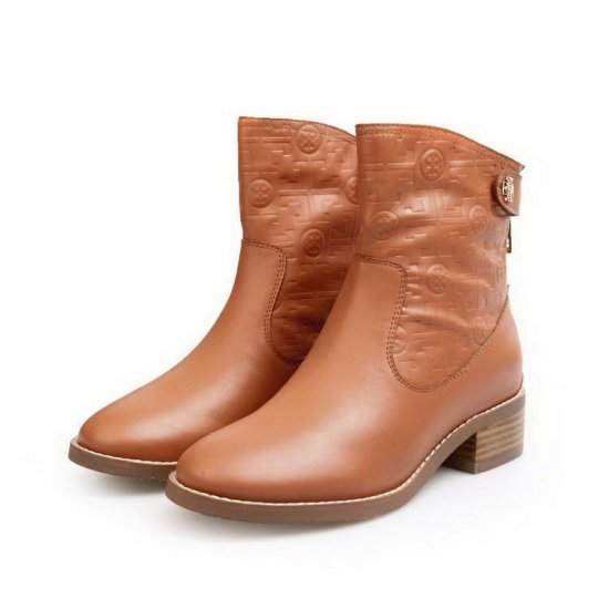 Tory burch Women Leather Middle heel Booties Brown